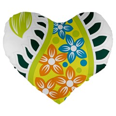 A Yellow And Green Paisley With Leaves And Flowers Large 19  Premium Flano Heart Shape Cushions by catchydesignhill