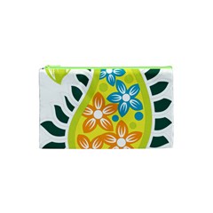 A Yellow And Green Paisley With Leaves And Flowers Cosmetic Bag (xs) by catchydesignhill