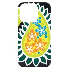 A Yellow And Green Paisley With Leaves And Flowers Iphone 14 Pro Black Uv Print Case by catchydesignhill