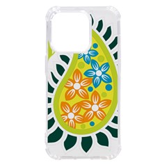 A Yellow And Green Paisley With Leaves And Flowers Iphone 14 Pro Tpu Uv Print Case by catchydesignhill