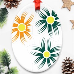 Three Flowers With Green And Orange Petals Ornament (oval)