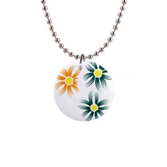 Three Flowers With Green And Orange Petals 1  Button Necklace by catchydesignhill