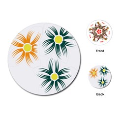 Three Flowers With Green And Orange Petals Playing Cards Single Design (round)