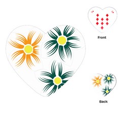 Three Flowers With Green And Orange Petals Playing Cards Single Design (heart)