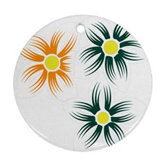 Three Flowers With Green And Orange Petals Round Ornament (two Sides)