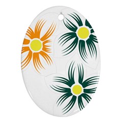 Three Flowers With Green And Orange Petals Oval Ornament (two Sides)