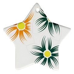 Three Flowers With Green And Orange Petals Star Ornament (two Sides)