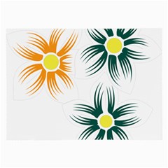 Three Flowers With Green And Orange Petals Large Glasses Cloth