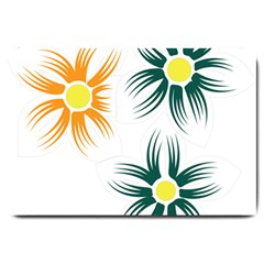 Three Flowers With Green And Orange Petals Large Doormat by catchydesignhill