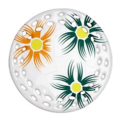 Three Flowers With Green And Orange Petals Ornament (round Filigree)