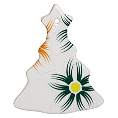 Three Flowers With Green And Orange Petals Christmas Tree Ornament (two Sides)