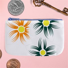 Three Flowers With Green And Orange Petals Large Coin Purse by catchydesignhill