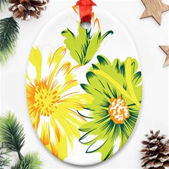 Two Yellow And Green Flowers On A White Background Ornament (oval)