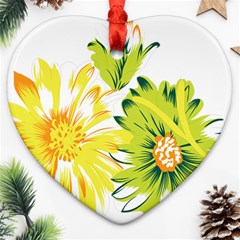 Two Yellow And Green Flowers On A White Background Ornament (heart)