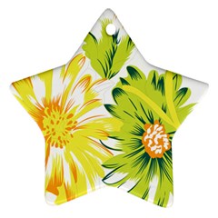 Two Yellow And Green Flowers On A White Background Ornament (star) by catchydesignhill