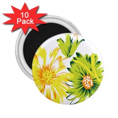 Two Yellow And Green Flowers On A White Background 2 25  Magnets (10 Pack)  by catchydesignhill