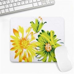 Two Yellow And Green Flowers On A White Background Large Mousepad by catchydesignhill