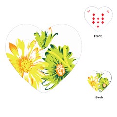 Two Yellow And Green Flowers On A White Background Playing Cards Single Design (heart)