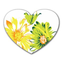 Two Yellow And Green Flowers On A White Background Heart Mousepad by catchydesignhill