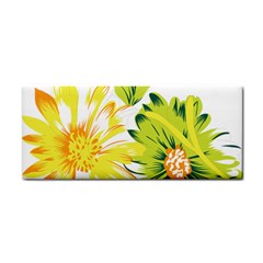 Two Yellow And Green Flowers On A White Background Hand Towel by catchydesignhill