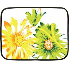 Two Yellow And Green Flowers On A White Background Fleece Blanket (mini) by catchydesignhill