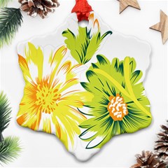 Two Yellow And Green Flowers On A White Background Ornament (snowflake)