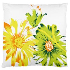 Two Yellow And Green Flowers On A White Background Large Premium Plush Fleece Cushion Case (two Sides) by catchydesignhill