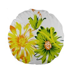 Two Yellow And Green Flowers On A White Background Standard 15  Premium Flano Round Cushions by catchydesignhill