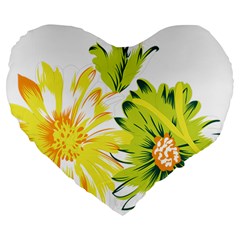 Two Yellow And Green Flowers On A White Background Large 19  Premium Flano Heart Shape Cushions by catchydesignhill