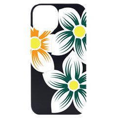 Three Flowers With Green And Orange Petals Iphone 14 Black Uv Print Case by catchydesignhill