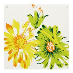 Two Yellow And Green Flowers On A White Background Banner And Sign 4  X 4  by catchydesignhill