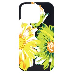 Two Yellow And Green Flowers On A White Background Iphone 14 Pro Black Uv Print Case by catchydesignhill