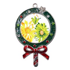 Two Yellow And Green Flowers On A White Background Metal X mas Lollipop With Crystal Ornament by catchydesignhill