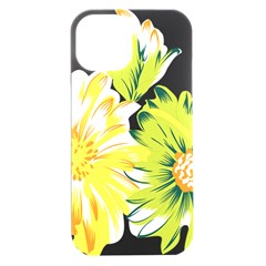 Two Yellow And Green Flowers On A White Background Iphone 15 Plus Black Uv Print Pc Hardshell Case by catchydesignhill