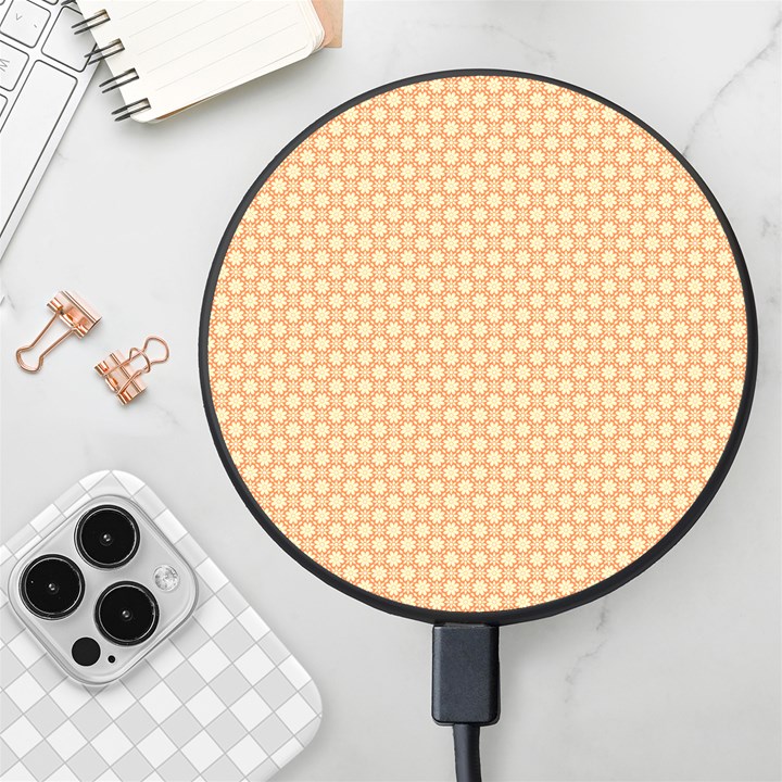 An Orange And White Background With A Pattern Wireless Fast Charger(Black)