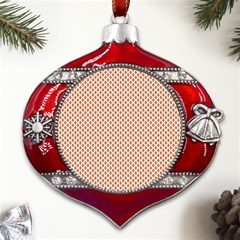 An Orange And White Geometric Pattern Metal Snowflake And Bell Red Ornament