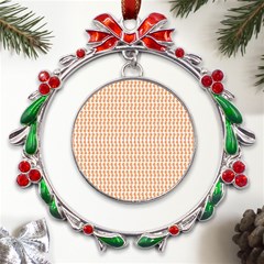 An Orange And White Pattern On A White Background Metal X mas Wreath Ribbon Ornament by catchydesignhill