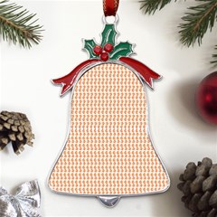 An Orange And White Pattern On A White Background Metal Holly Leaf Bell Ornament by catchydesignhill