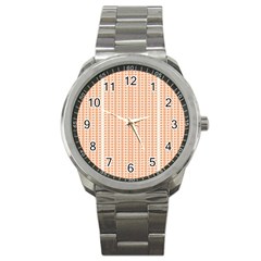 An Orange And White Striped Background With Small Circles Sport Metal Watch