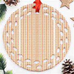 An Orange And White Striped Background With Small Circles Round Filigree Ornament (two Sides)