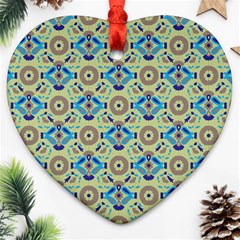 A Blue And Green Pattern On A Green Background Ornament (heart)