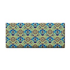 A Blue And Green Pattern On A Green Background Hand Towel by catchydesignhill