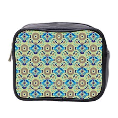 A Blue And Green Pattern On A Green Background Mini Toiletries Bag (two Sides)