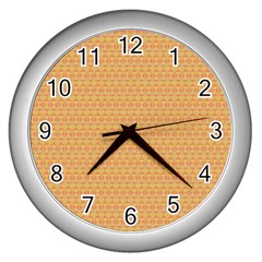 An Orange And Yellow Background With A Pattern Wall Clock (silver)