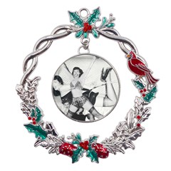 Betty Page Bdsm Metal X mas Wreath Holly Leaf Ornament by CherleyTemples