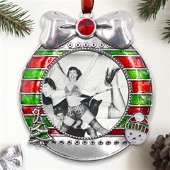 Betty Page Bdsm Metal X mas Ribbon With Red Crystal Round Ornament