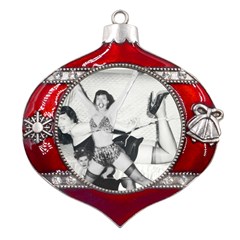 Betty Page Bdsm Metal Snowflake And Bell Red Ornament by CherleyTemples