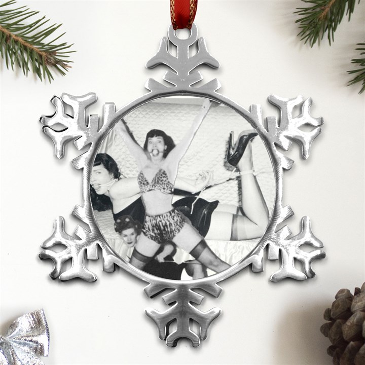 Betty Page BDSM Metal Small Snowflake Ornament