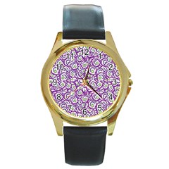 Funny Bacterias Drawing Motif Random Pattern Round Gold Metal Watch by dflcprintsclothing