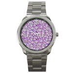 Funny Bacterias Drawing Motif Random Pattern Sport Metal Watch Front